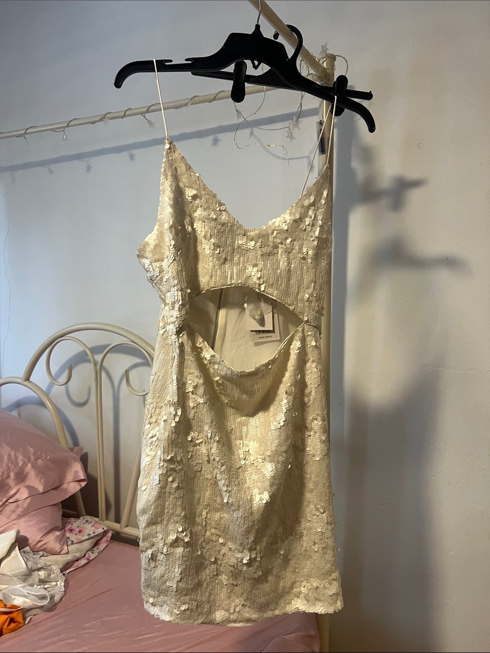 Ivory Sequin Cutout Slip Dress